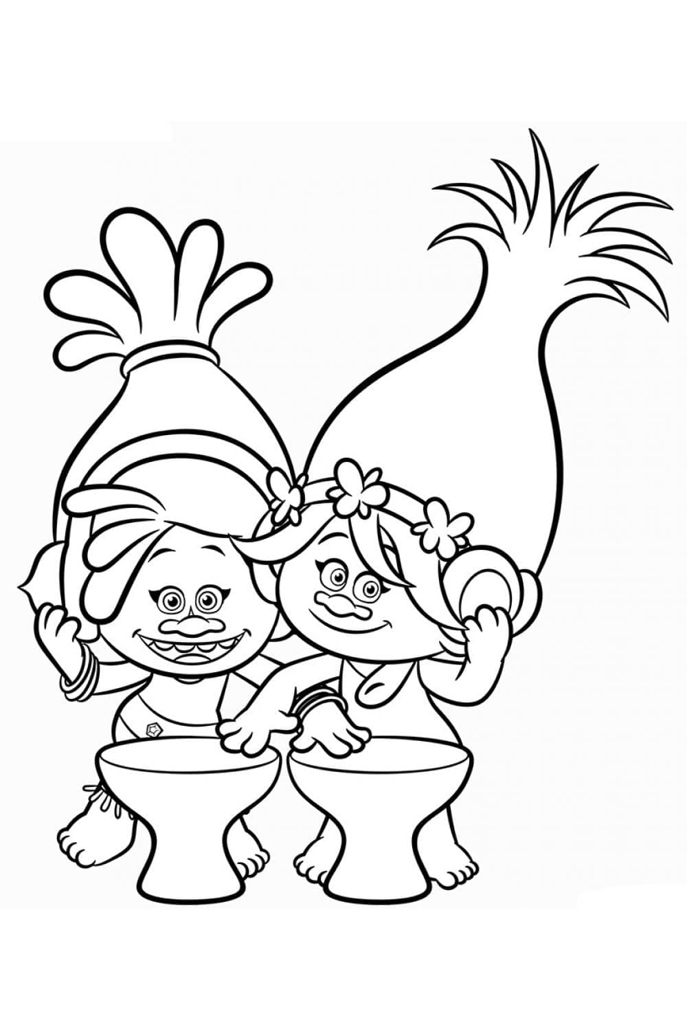 Dj suki and poppy from trolls coloring page