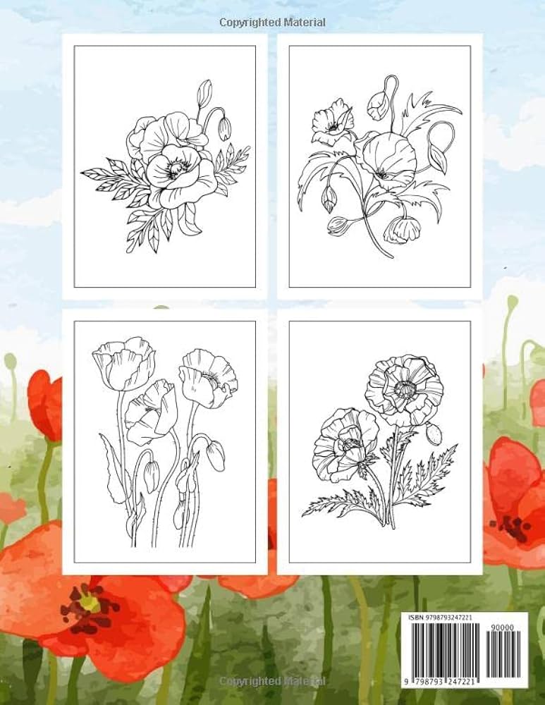 Poppy flowers coloring book for adults amazing poppy flowers coloring book for adult easy coloring page house salma books books