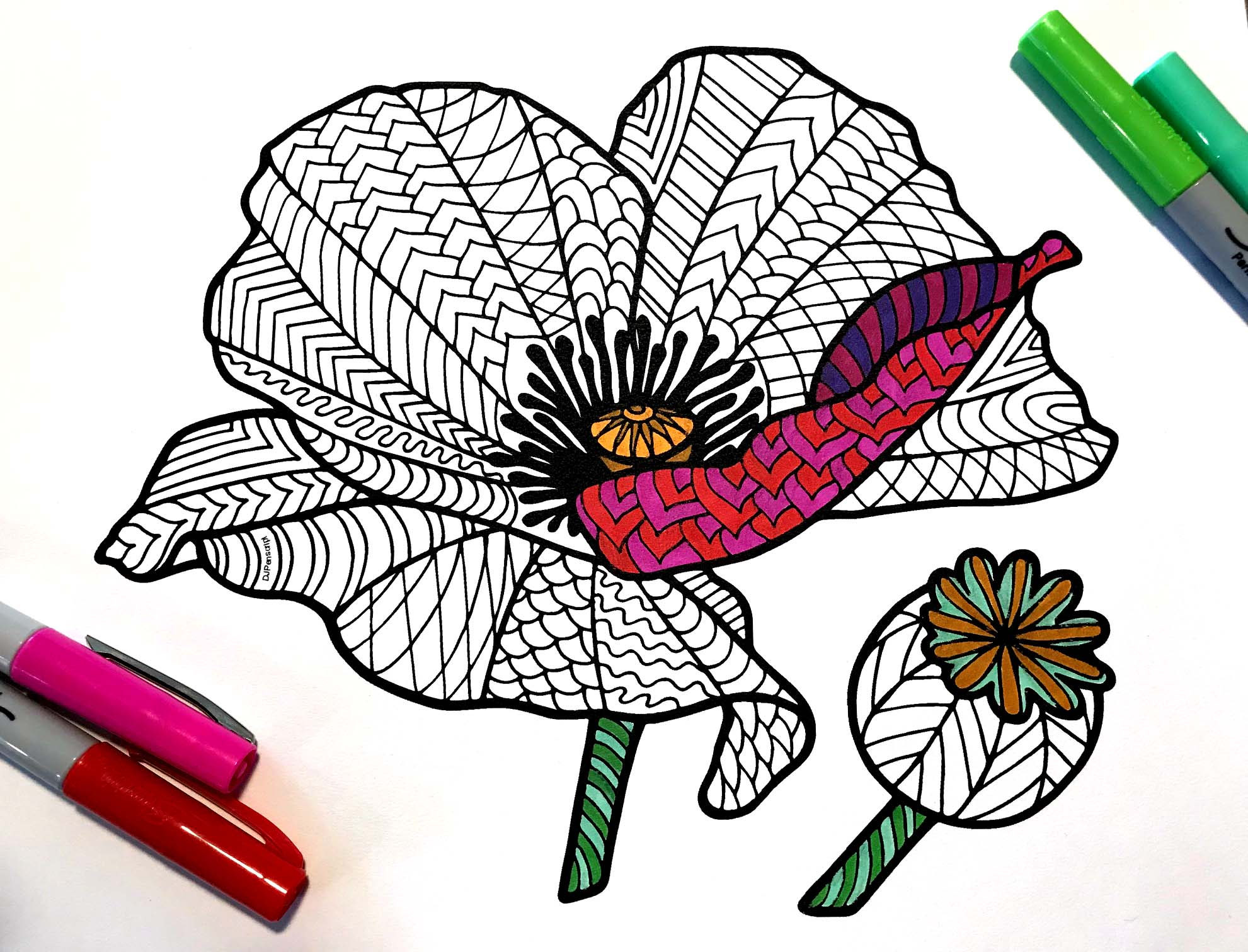 Poppy â pdf zentangle coloring page â scribble stitch