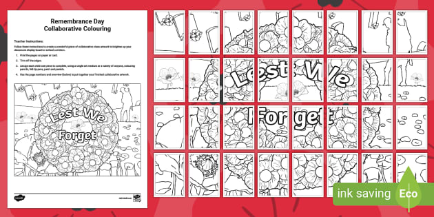 Remembrance day llaborative louring activity pack