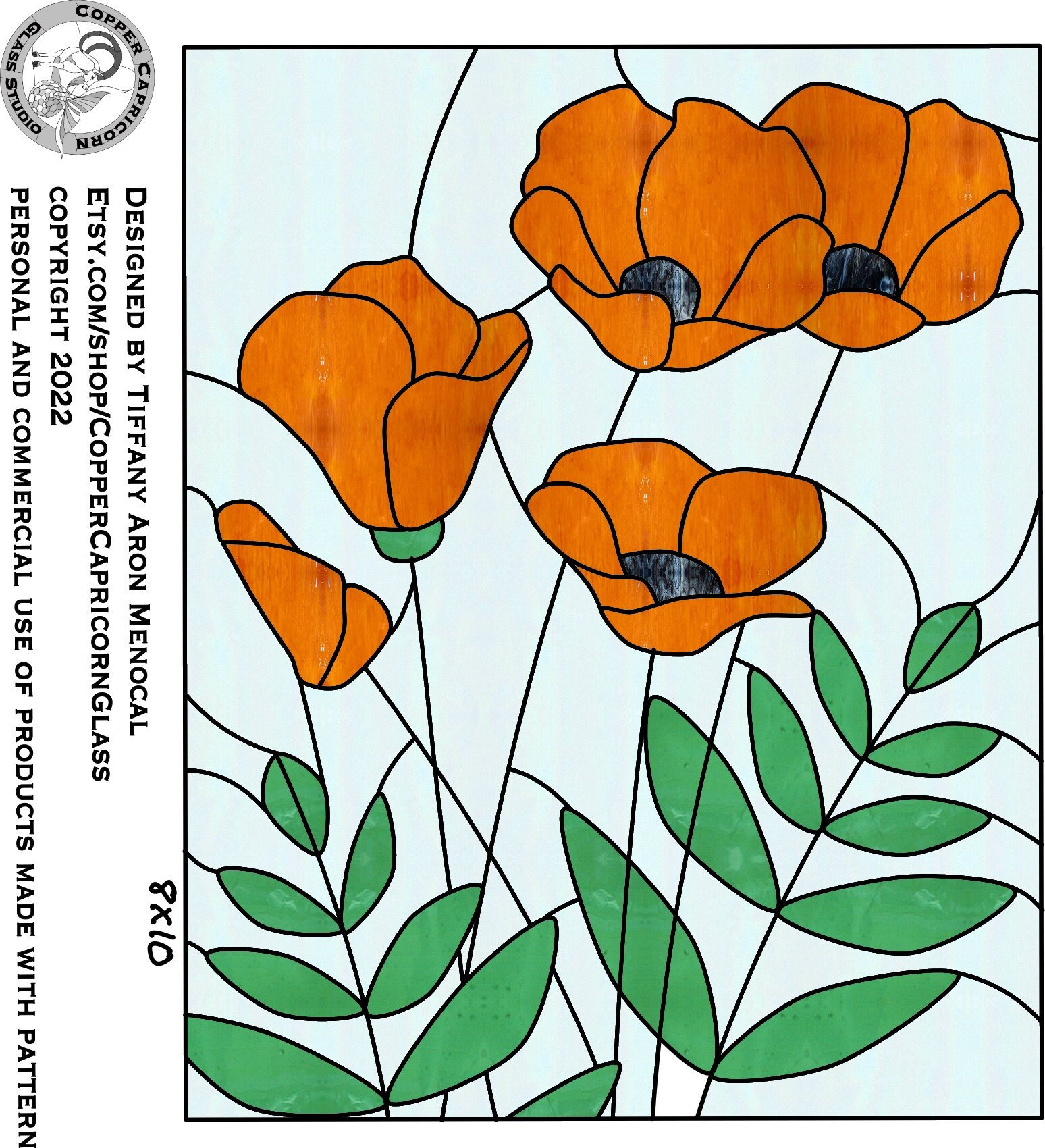 Puffing poppies poppy flower stained glass pattern digital download