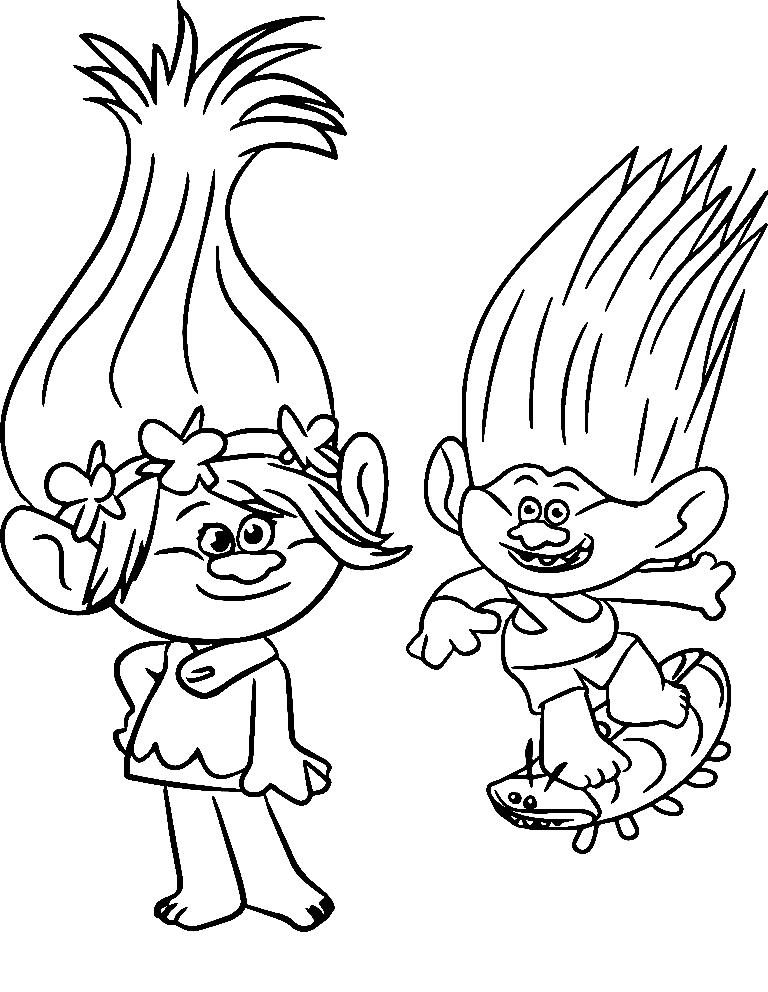 Poppy and branch from trolls coloring page