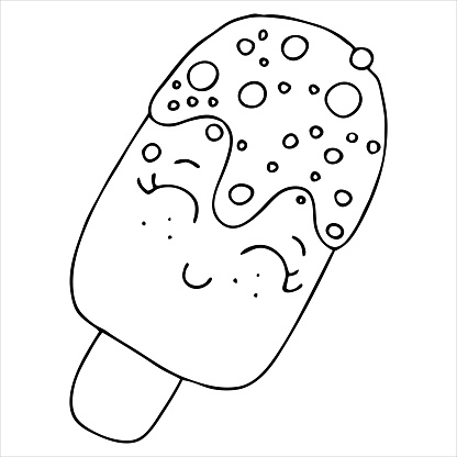 Cute popsicle ice cream on a stick with eyes cute drawing for kids coloring book vector element stock illustration
