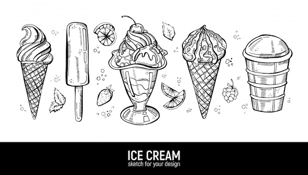 Premium vector set of hand drawing realistic ice cream