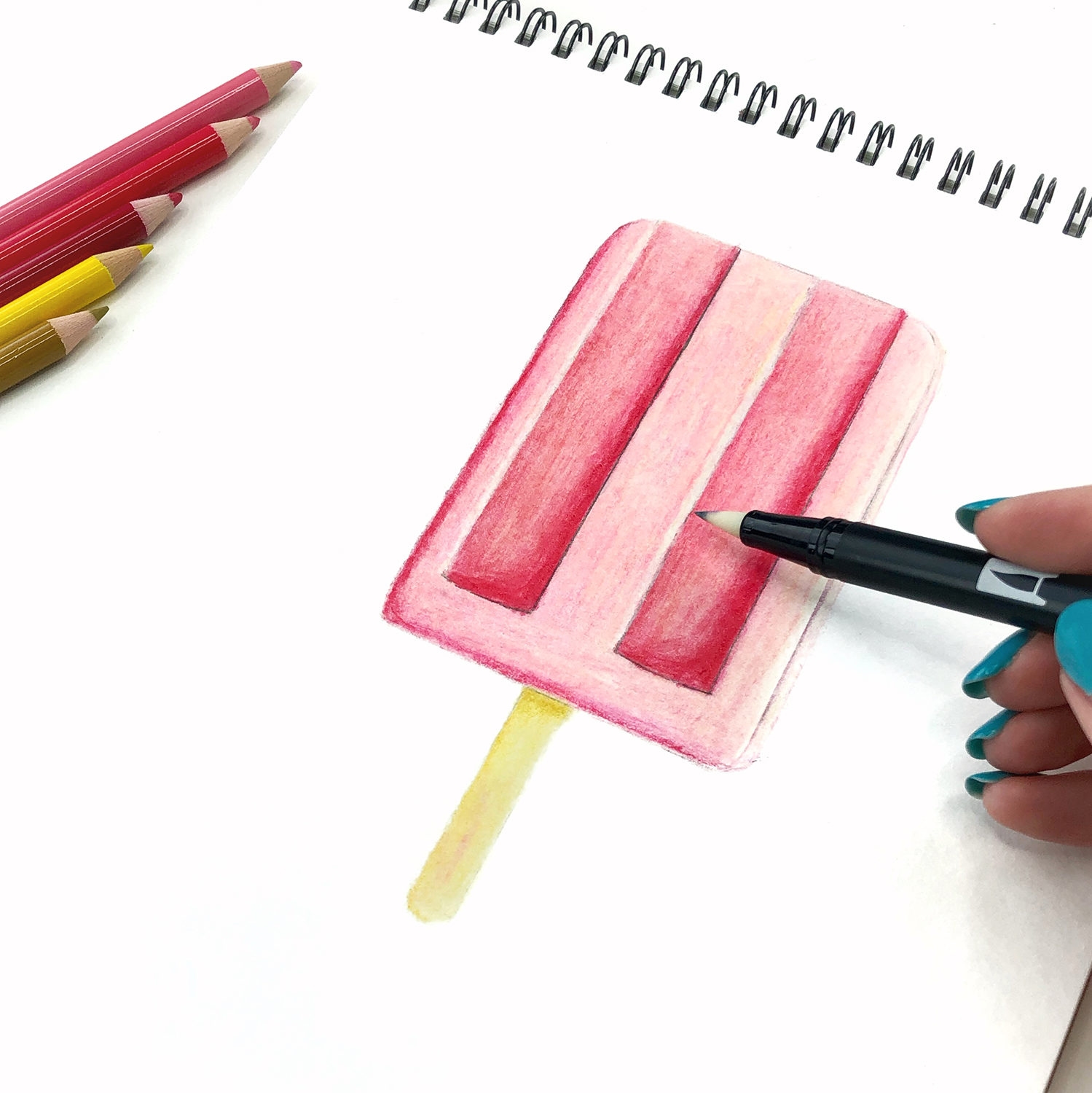 How to draw a colored pencil popsicle