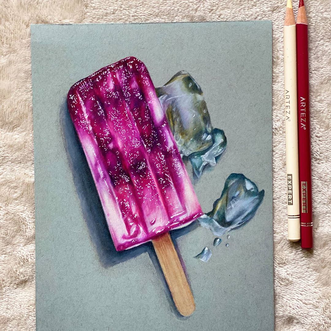 Smitha rao on instagram âdid this popsicle for the artezalove challenge week theme summertime â color pencil art colored pencil artwork travel art journal