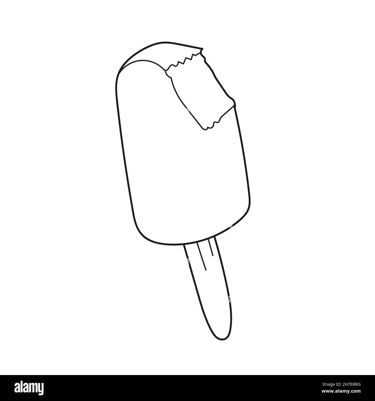 Simple coloring page popsicle bar ice cream with bite line art outline cartoon illustration coloring book page activity worksheet for kids stock vector image art