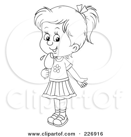 Coloring page outline of a girl licking a popsicle posters art prints by