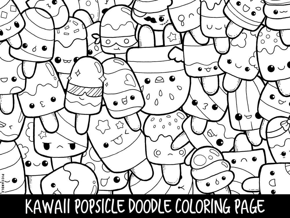 Popsicle doodle coloring page printable cutekawaii coloring page for kids and adults