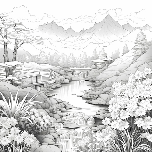 Premium ai image adult coloring pages for stress relief animals flowers meditative