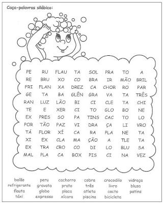 Resultado de imagem para atividades caãa palavras sãlabas silabas plexas atividades alfabetizaãão e letramento palavras cruzadas para imprimir