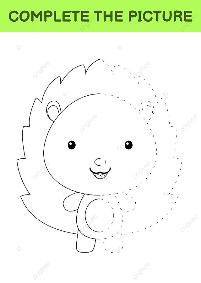 Pleting the picture of an adorable hedgehog a coloring book with a duplicated image vector ic plete lesson png and vector with transparent background for free download