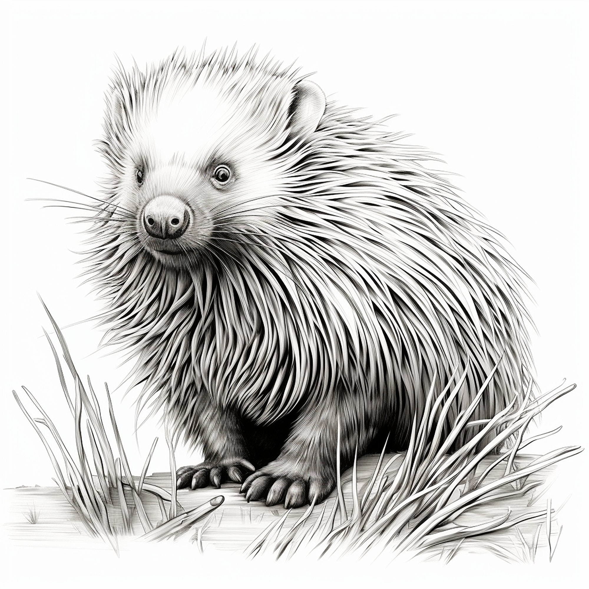 Porcupine fine line portrait clip art printable wildlife black line illustration coloring page sticker stencil tattoo wall decor