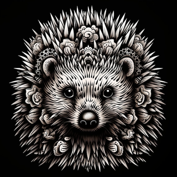 Detailed abstract porcupine clip art printable wildlife animal illustration for stickers tencil logo tattoo wall decor coloring page