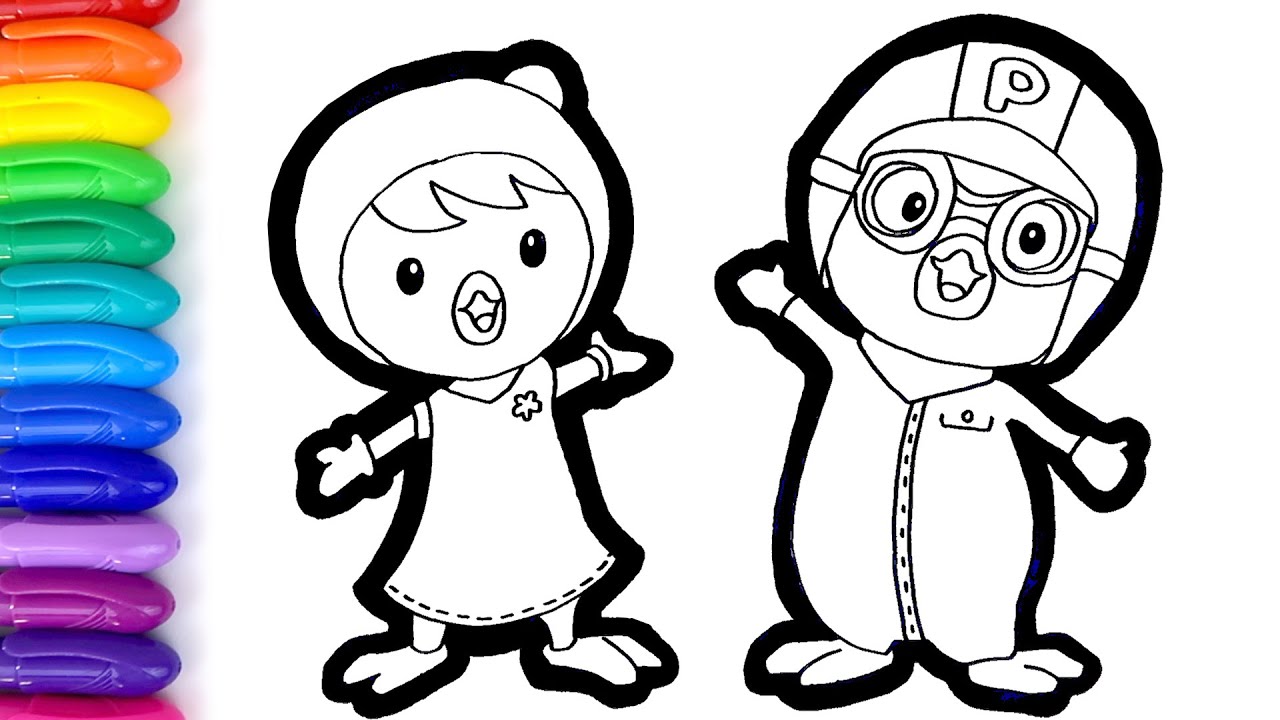 Pororo and petty coloring pages for kids drawing pororo for kids