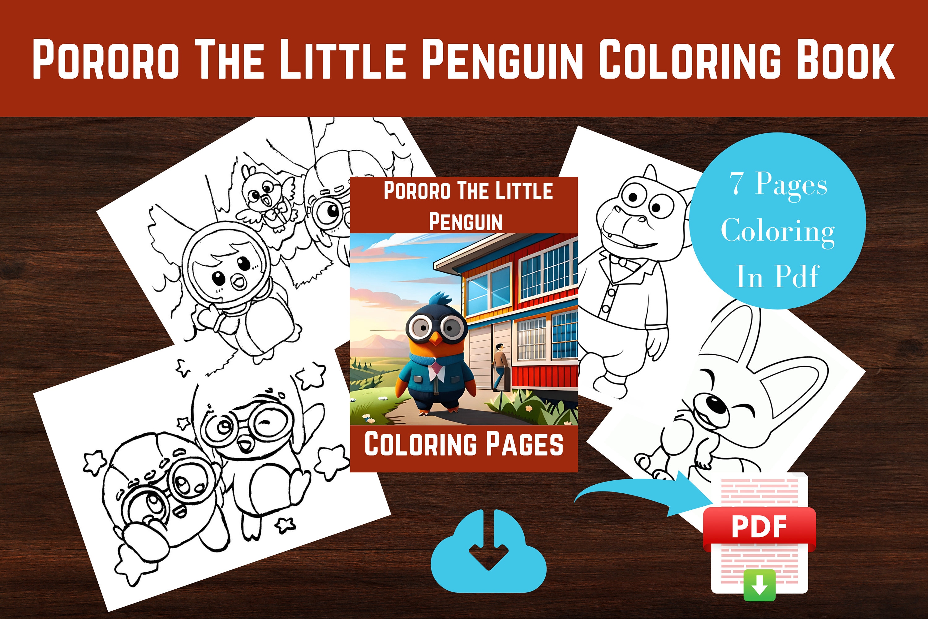Pororo the little penguin coloring pages printable kids activity educational fun instant download multiple designs