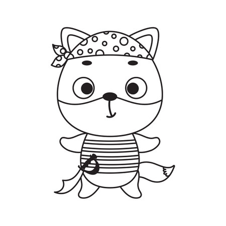 Coloring page cute little pirate fox coloring book for kids educational activity for preschool years kids and toddlers with cute animal vector stock illustration