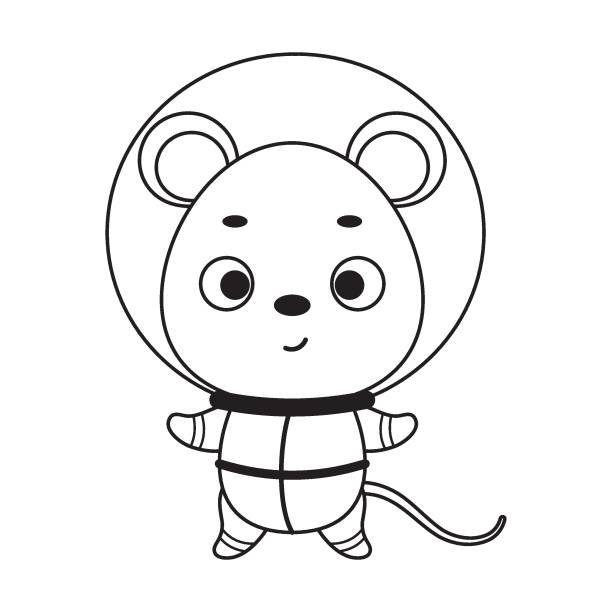 Coloring page cute little spaceman mouse coloring book for kids educational activity for preschool years kids and toddlers with cute animal vector stock illustration stock illustration