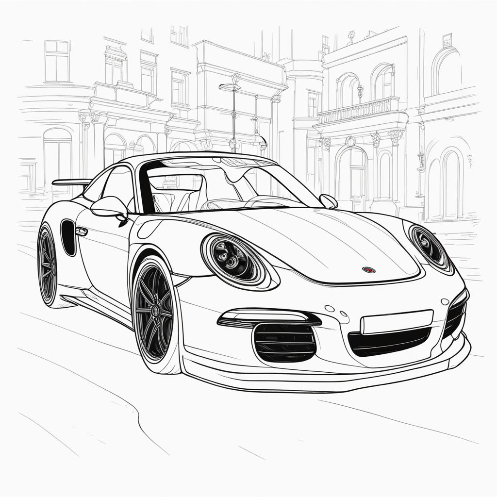 Pen and ink cartoon sketch of a porsche turbo in monaco