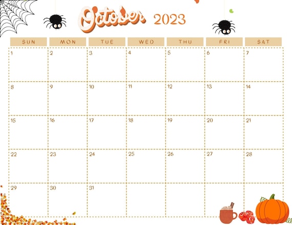 October calendar digital printable