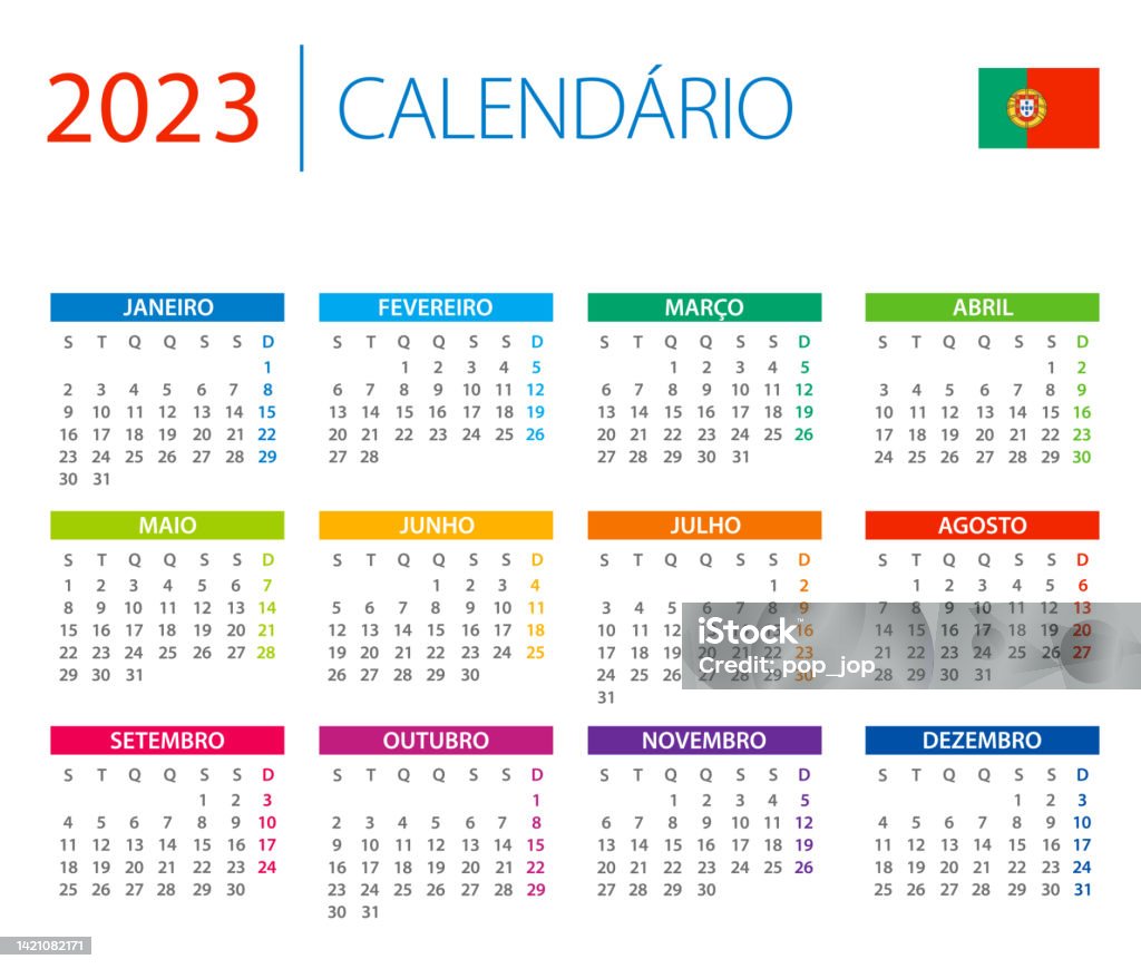 Calendar portugal color vector illustration portuguese language version stock illustration