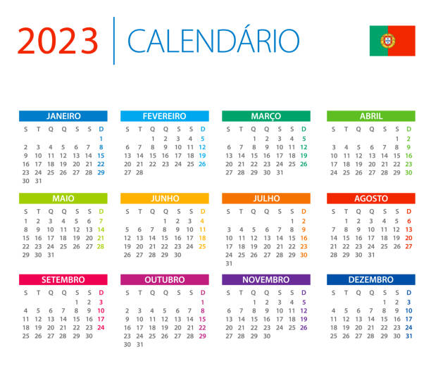 Calendar portugal color vector illustration portuguese language version stock illustration
