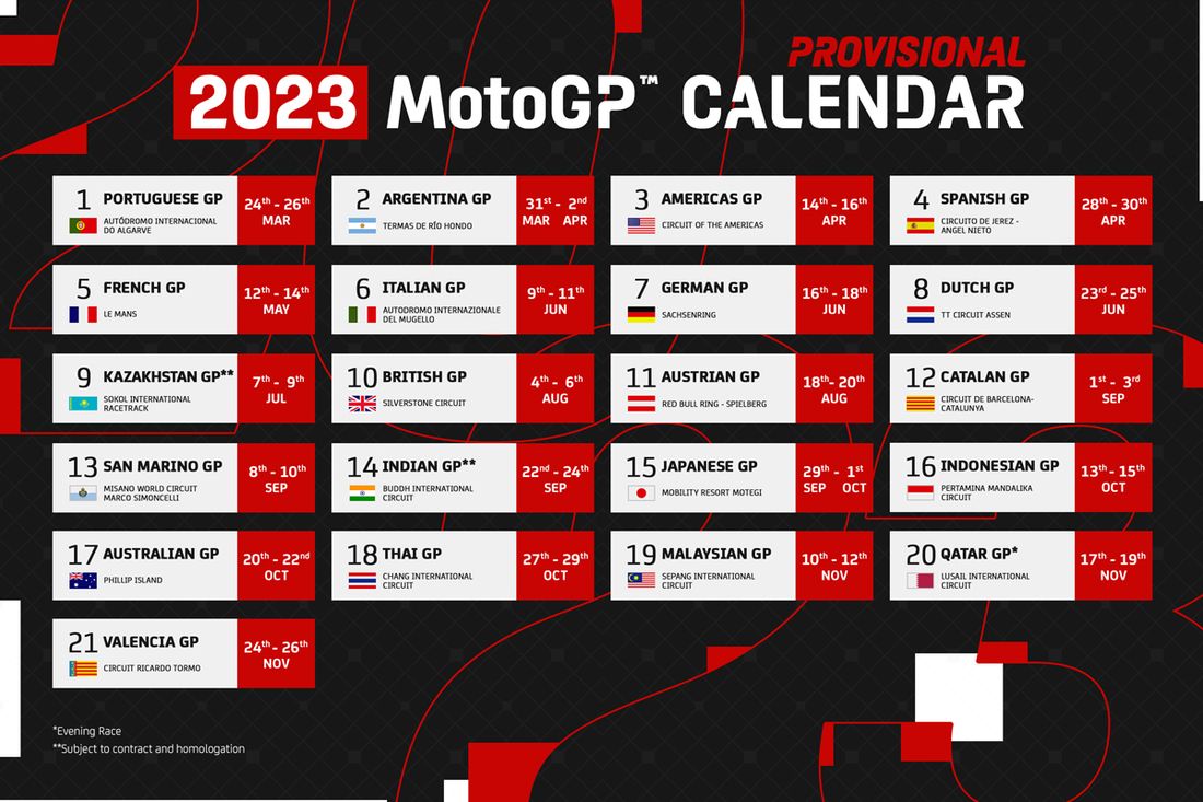 Motogp motogp calendar published grands prix outside europe