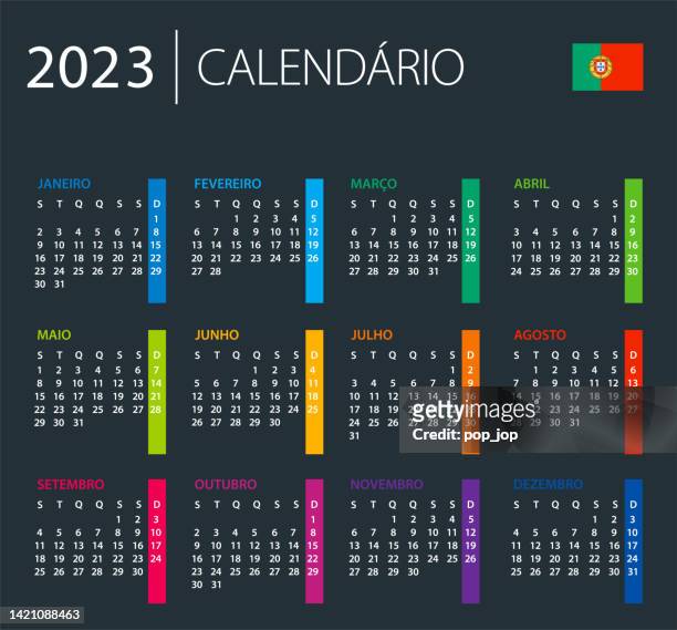 Calendar portugal color vector illustration portuguese language version dark background high