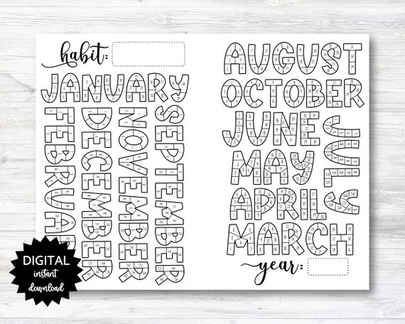 Habit tracker coloring planner page printable month habit tracker coloring sheet year habit tracker coloring sheet printable n instant download