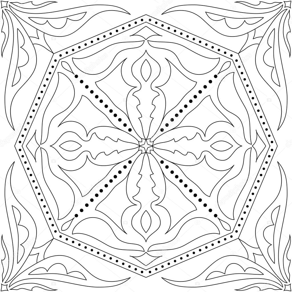 Vector coloring book for adult square page for relax and meditation black and white mandala pattern with azulejos floral ornament stock vector by yulia