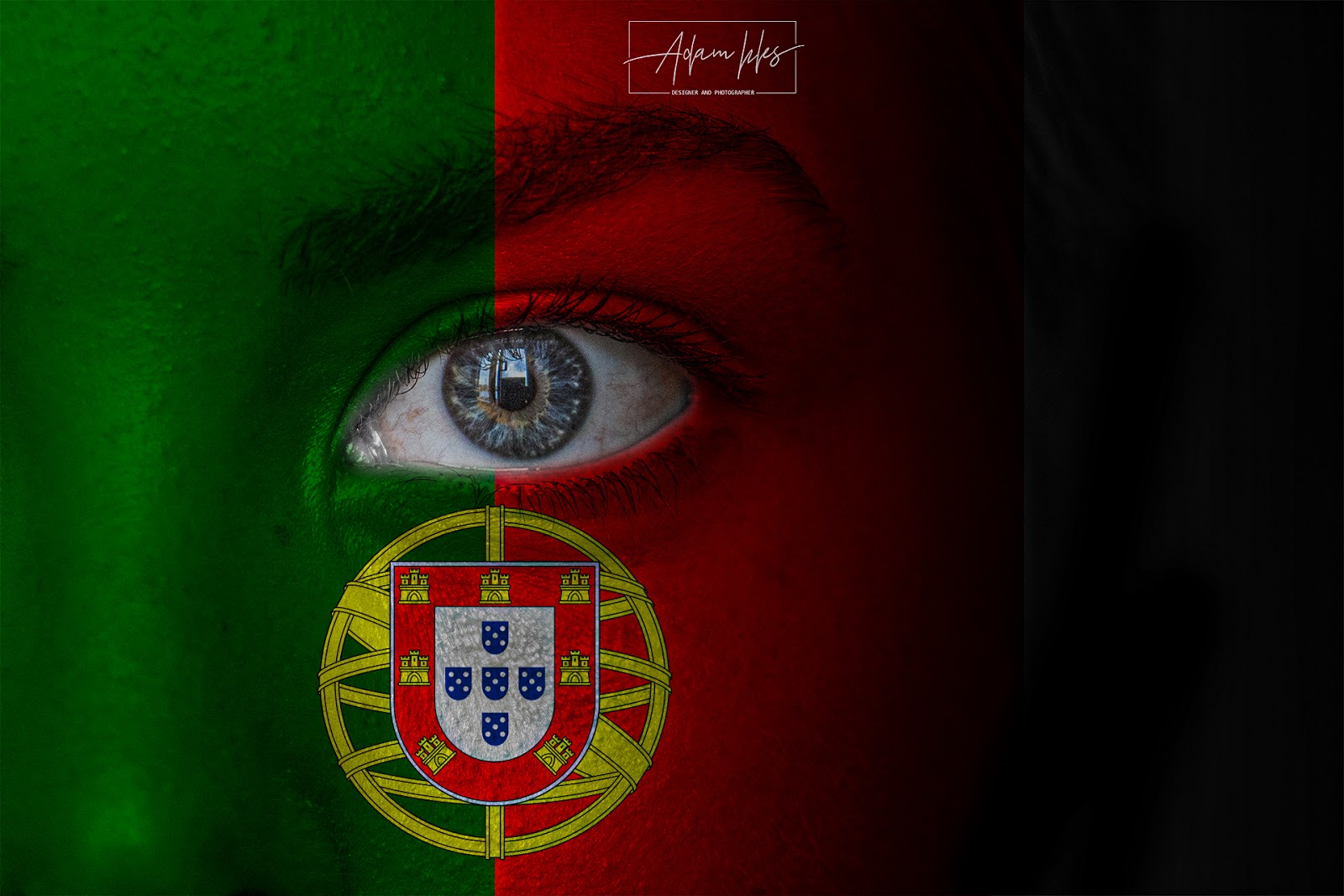 Photo of the flag of portugal on the face of a child background