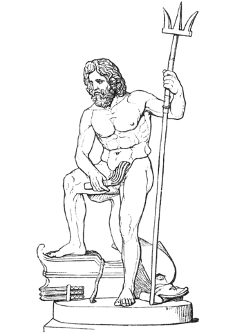 Poseidon with trident coloring page free printable coloring pages
