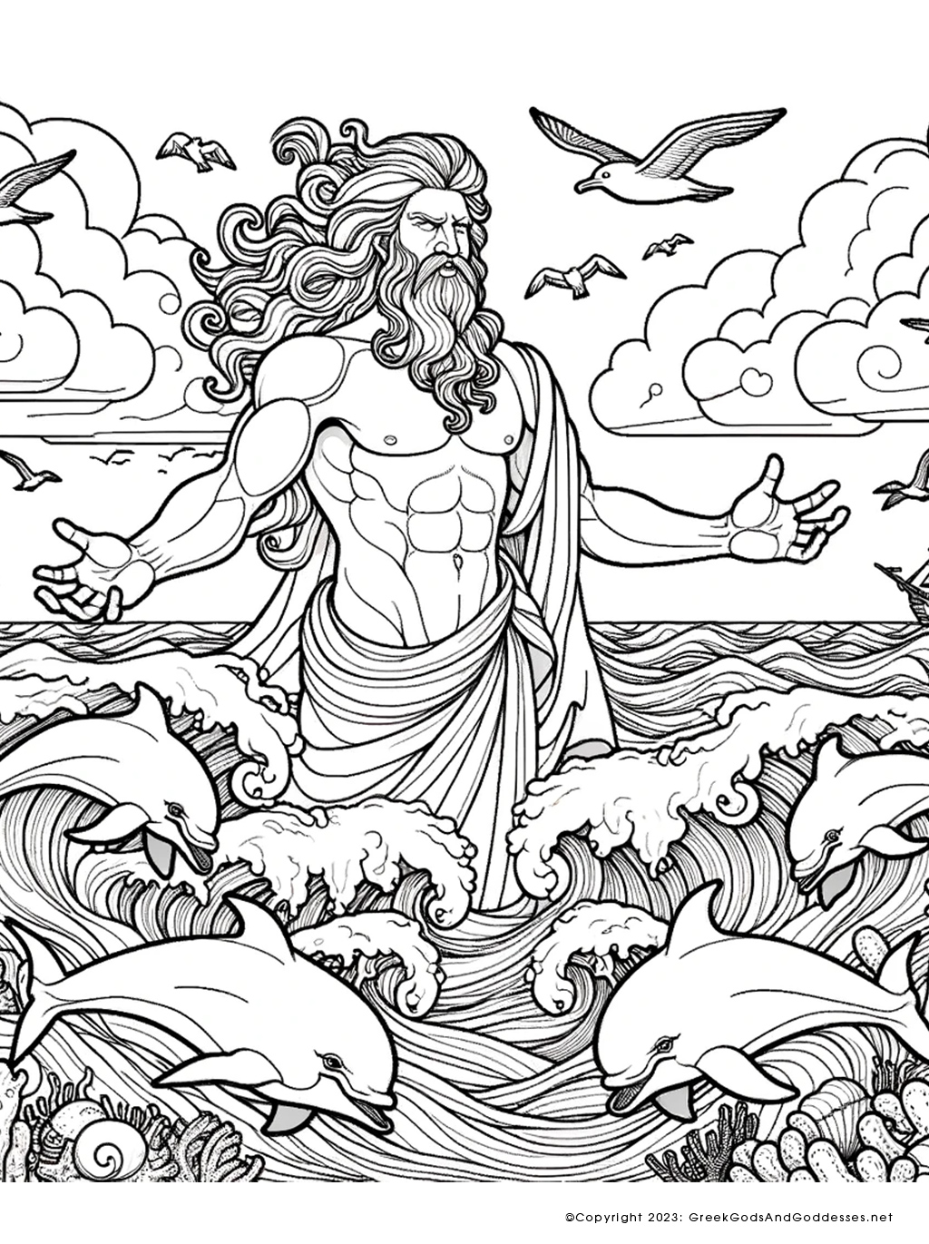 Poseidon coloring printouts â greek gods goddesses