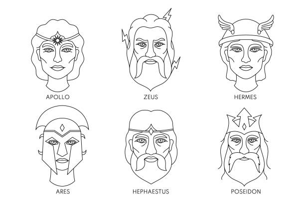 Greek god poseidon drawing stock illustrations royalty