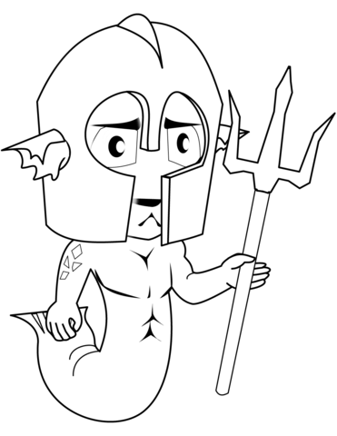 Merman with poseidons trident coloring page free printable coloring pages
