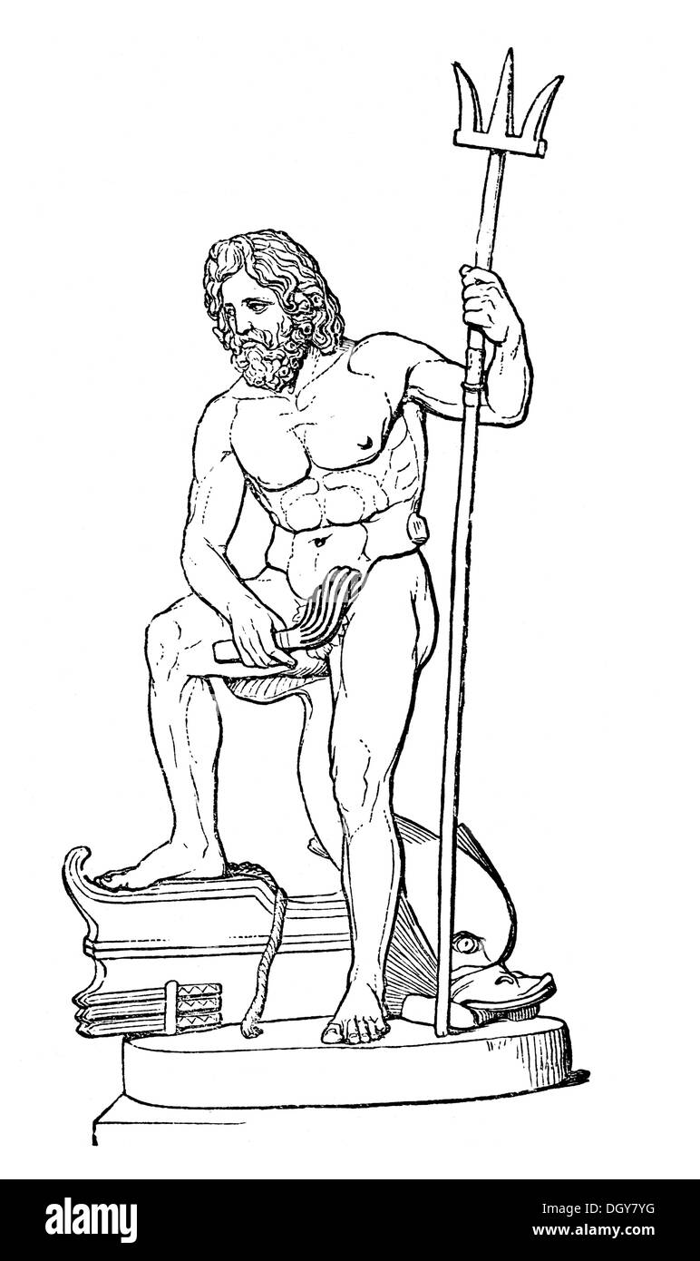Drawing of poseidon black and white stock photos images