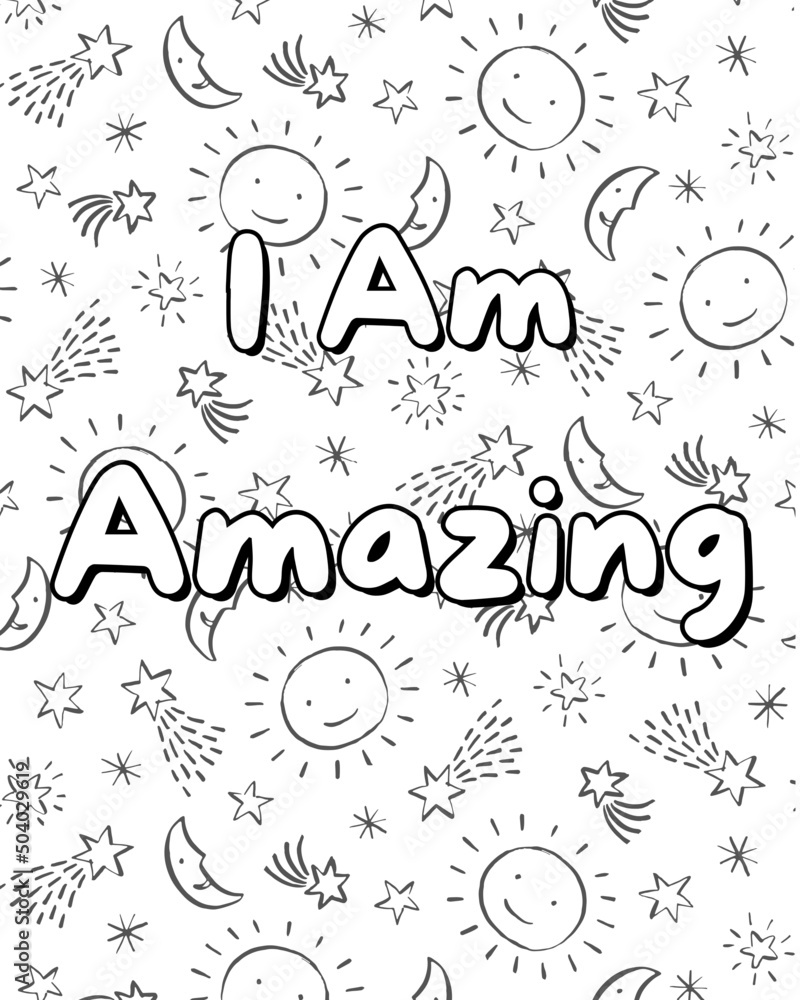Positive affirmations coloring pages for kids illustration