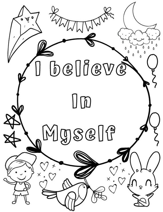 I believe in myself positive affirmation coloring page png download design
