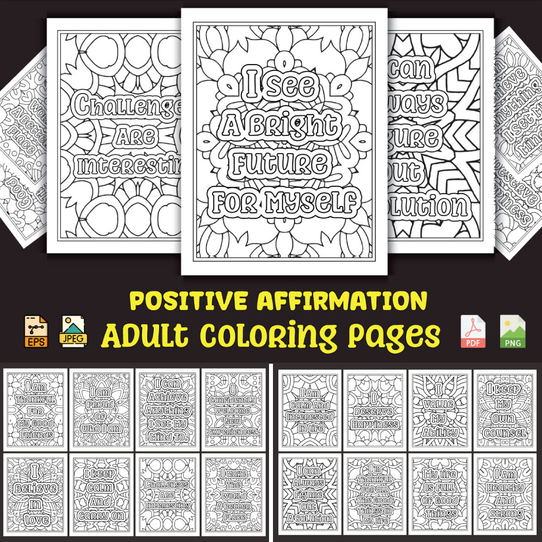 Positive affirmation coloring pages for adults kdp coloring book