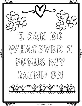 Positive affirmations coloring sheets growth mindset by fox creations