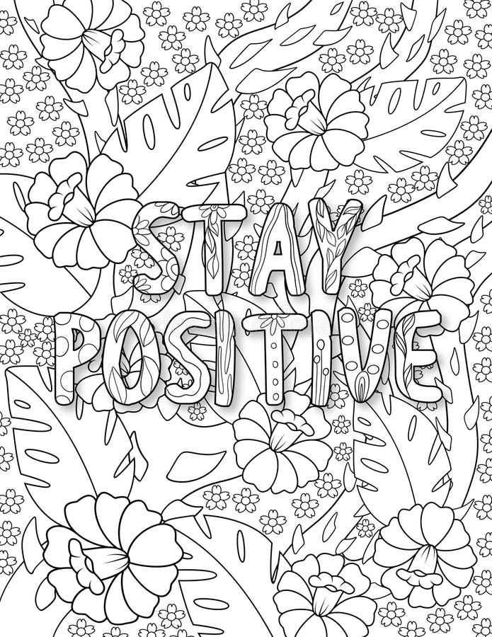 Positive quotes coloring page for adult stock illustration