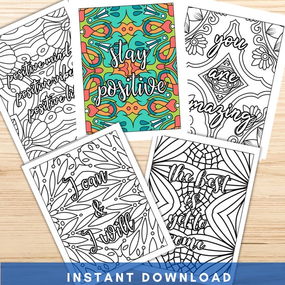Positive quotes coloring pages adult coloring pages printable inspirational coloring wall art instant download