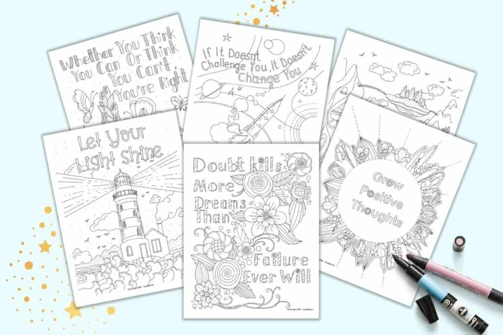 Free printable positive mindset quotation coloring pages for adults