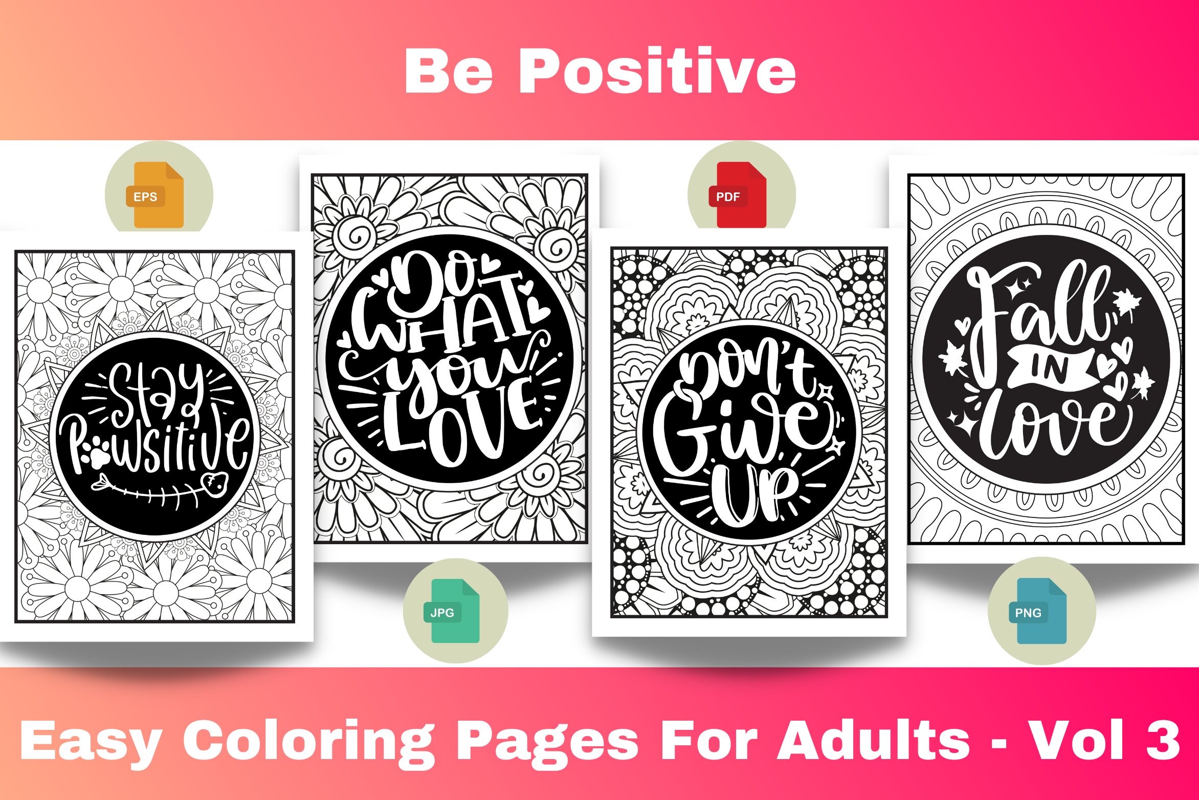 Be positive easy coloring pages for adults