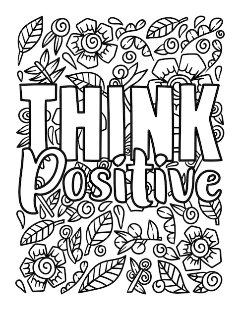 Premium vector think positive motivational quote coloring page