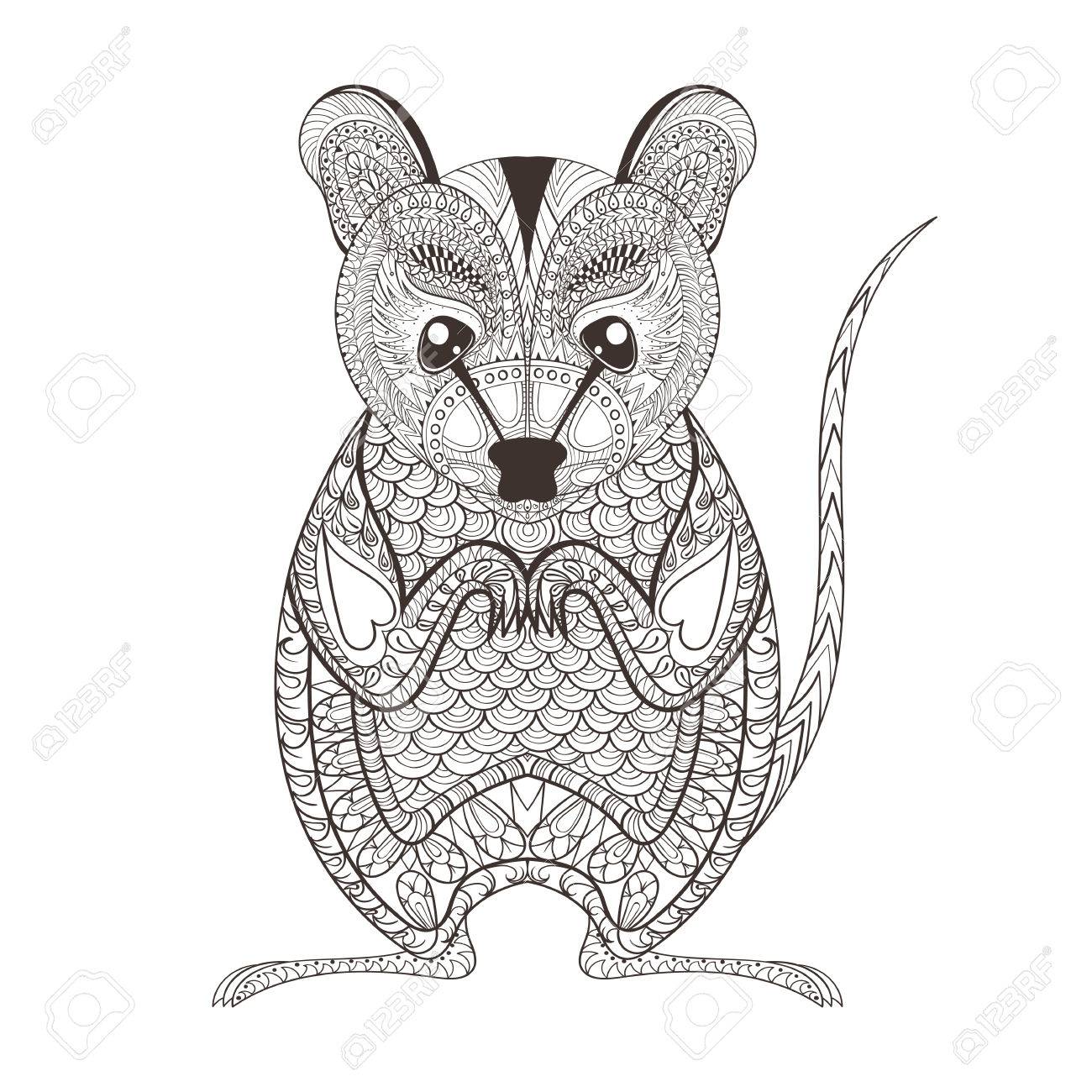 Zentangle brown possum totem for adult anti stress coloring page for art therapy illustration in doodle style vector monochrome sketch with high details isolated on white background royalty free svg cliparts vectors