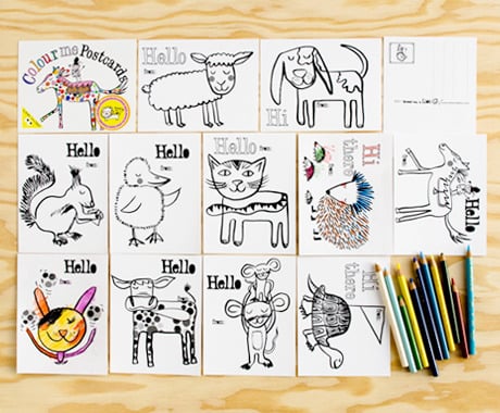 Colouring postcard booklet animals draw me a lion