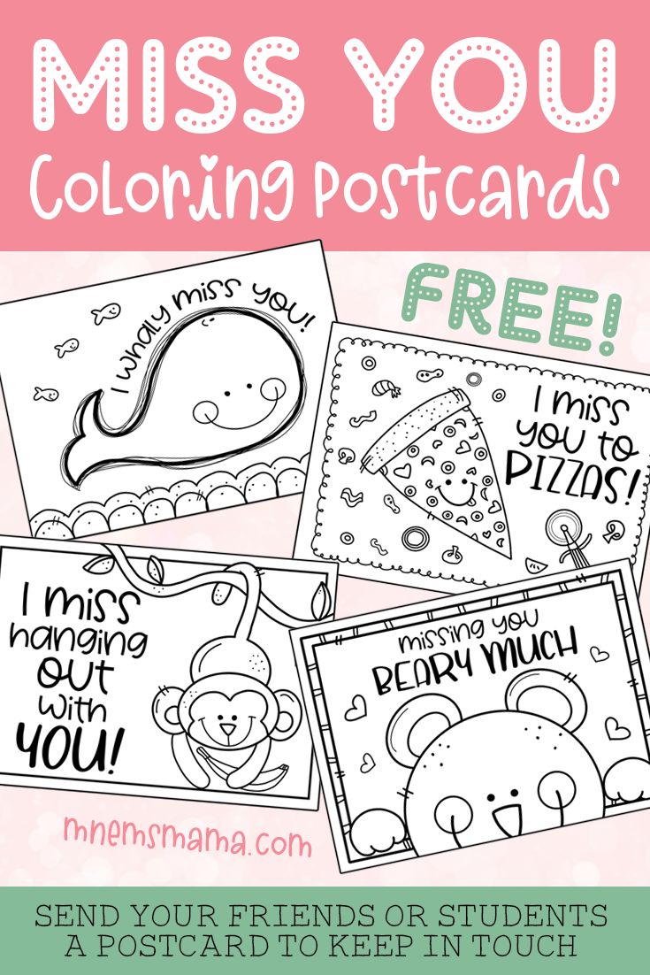 Missing you coloring postcards printables free kids printable coloring cards printable postcards