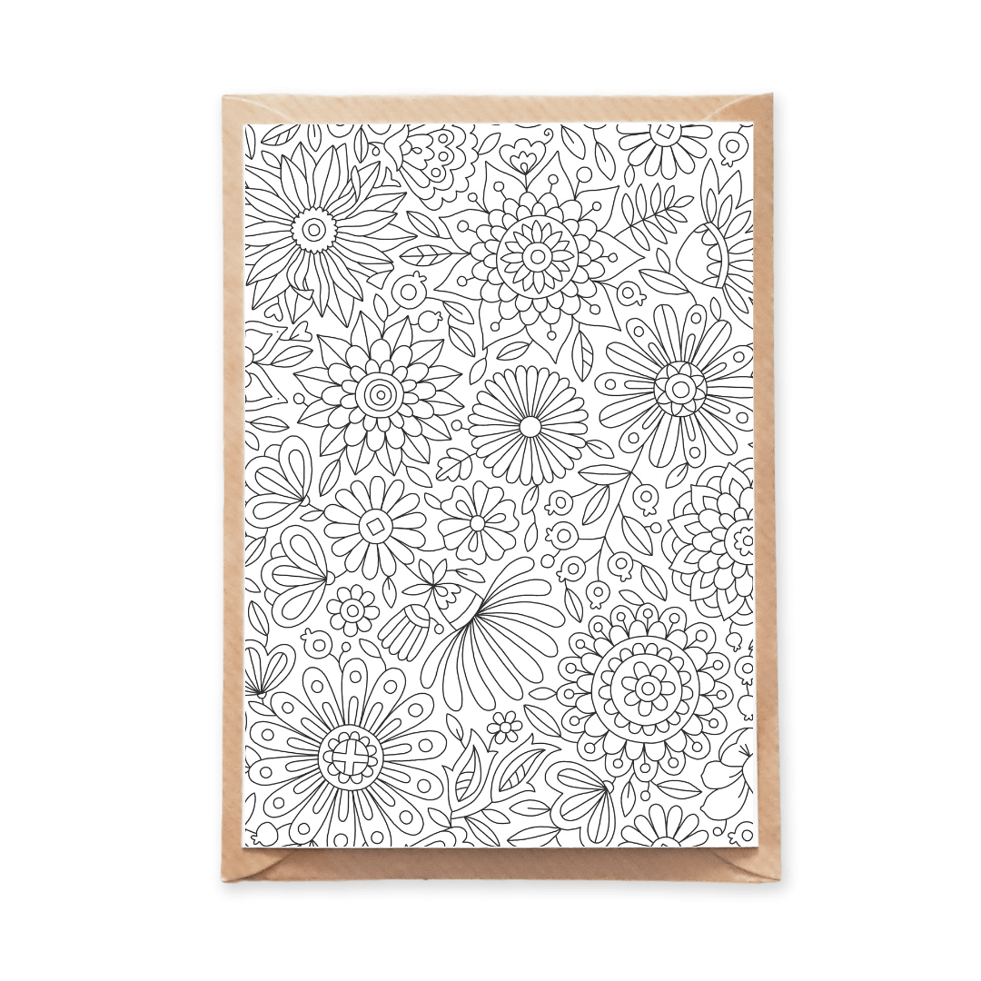 Flowers pattern coloring postcard