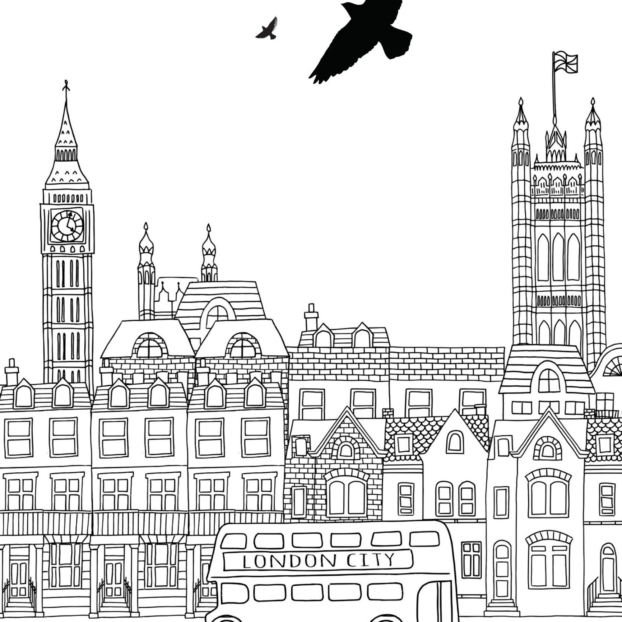 London city coloring sheet printable for adults kidshand drawn illustration blackwhite postercoloring page as bannerinstant download download now